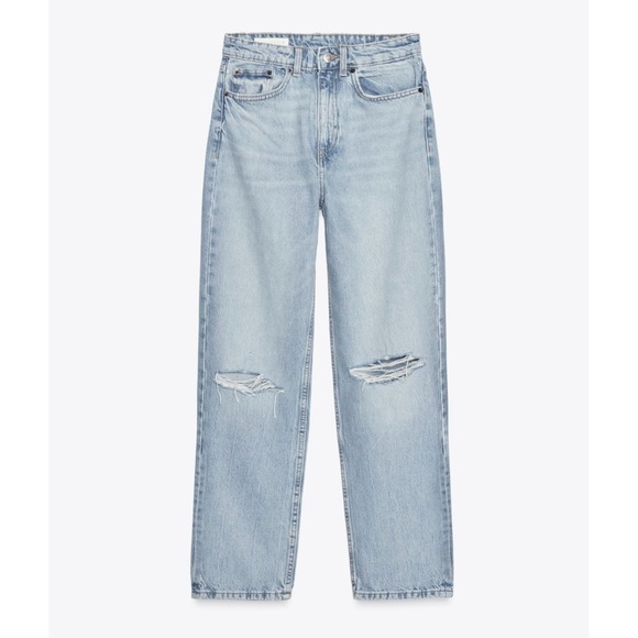 Zara Denim - Zara Blue Straight Fit Jeans with Distressing - Size 12